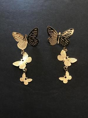 Cute gold tone butterfly dangle earrings