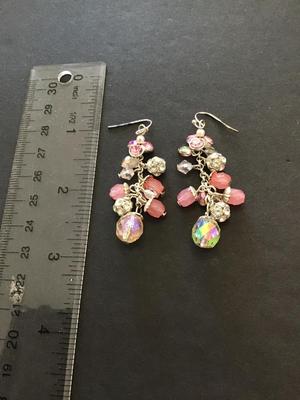 Beautiful dangle earrings with pink and iridescent beads