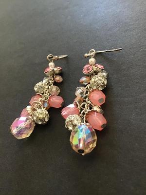 Beautiful dangle earrings with pink and iridescent beads