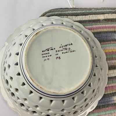 Sale Photo Thumbnail #1291: 6 cotton striped placemats
Bowl: 9.5" diameter
Candlesticks: 7" high (one has chip damage)