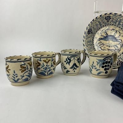 Sale Photo Thumbnail #1304: Plate: 10" diameter
Four mugs with various sizes