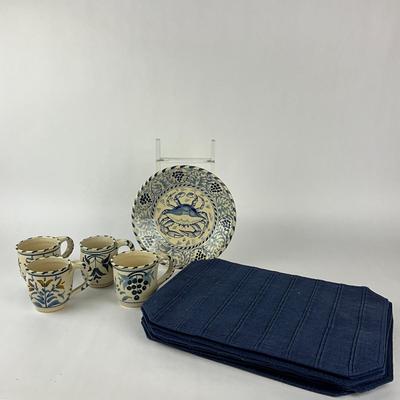 Sale Photo Thumbnail #1301: Plate: 10" diameter
Four mugs with various sizes