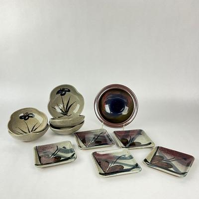 Sale Photo Thumbnail #1316: Breimarck Pottery - Five Plates - 5.25" square
Five floral pottery bowls: 6" diameter
Large bowl: 8" diameter