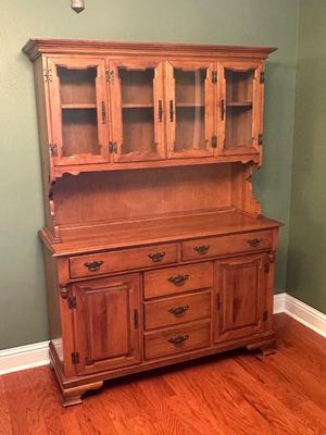 Solid Maple Tell City Two-Piece China Hutch