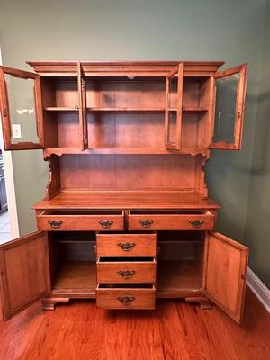 Solid Maple Tell City Two-Piece China Hutch