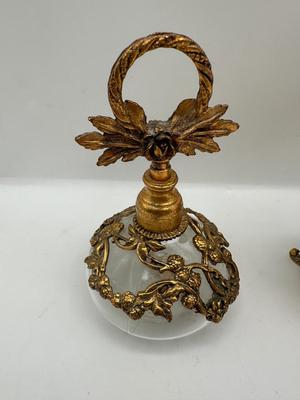 Pair of Vintage Globe & Musi 24K Gold Plated Perfume Bottles