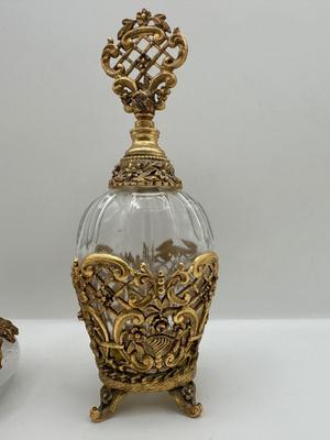 Pair of Vintage Globe & Musi 24K Gold Plated Perfume Bottles