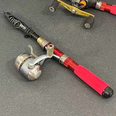 LOT 63: Miniature and Collapsible Fishing Rods - Some with Reels