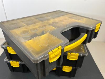 LOT 67: Collection of Assorted Hardware in Three Stanley Organizer Cases
