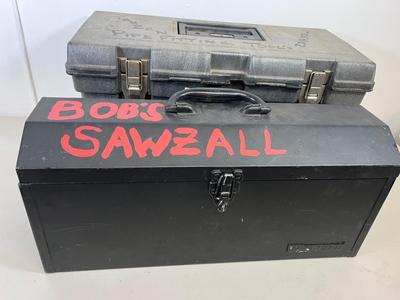 LOT 76: Two Tool Boxes with Hardware and Tools, Including Porter Cable Sawzall