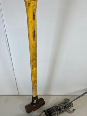 LOT 77: Maasdam Pow'R-Pull Winch, Sledgehammer and Strap