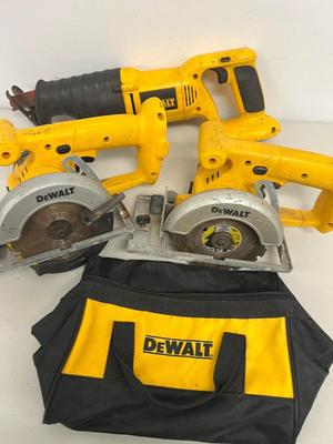 LOT 86: DeWalt Power Tools and Tool Bag - No Batteries or Chargers