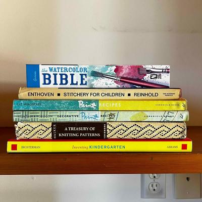 Sale Photo Thumbnail #1382: Includes The Watercolor Bible, Stitchery For Children, Paint Recipes, A Treasury Of Knitting Patterns, Inventing Kindergarden
