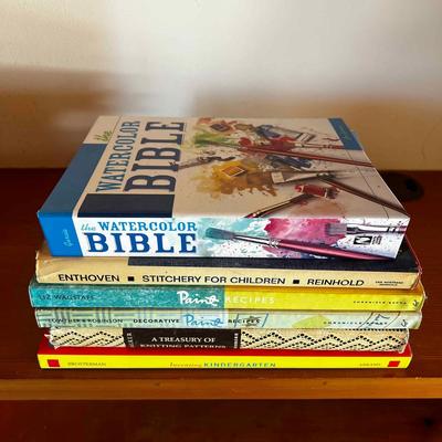 Sale Photo Thumbnail #1383: Includes The Watercolor Bible, Stitchery For Children, Paint Recipes, A Treasury Of Knitting Patterns, Inventing Kindergarden