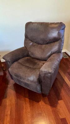 LIKE NEW BROWN SUEDE MATERIAL, REALLY NICE CHAIR