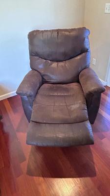 LIKE NEW BROWN SUEDE MATERIAL, REALLY NICE CHAIR