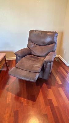 LIKE NEW BROWN SUEDE MATERIAL, REALLY NICE CHAIR