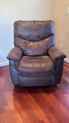 LIKE NEW BROWN SUEDE MATERIAL, REALLY NICE CHAIR