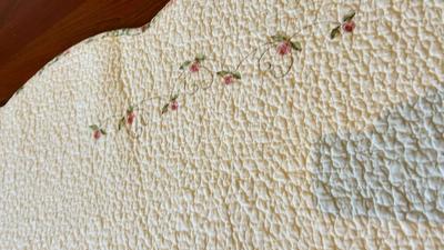 LARGE PRETTY HEAVY QUILTED BLANKET AND QUEEN SIZE SEALY MATTRESS PAD