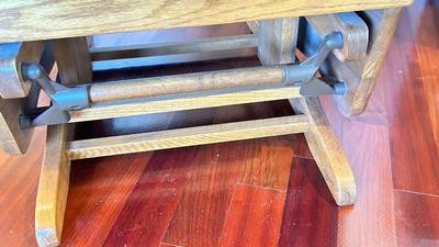 GLIDER WITH OTTOMAN, KNITTED THROW AND RUG