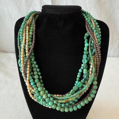 Turquoise Jewelry with Amber & Pearls (K-HS)