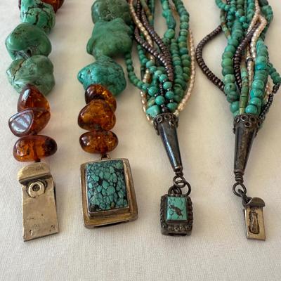 Turquoise Jewelry with Amber & Pearls (K-HS)
