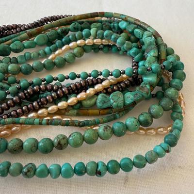 Turquoise Jewelry with Amber & Pearls (K-HS)