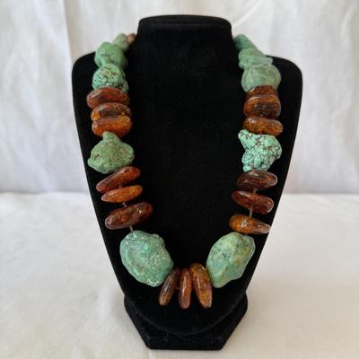 Turquoise Jewelry with Amber & Pearls (K-HS)