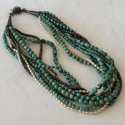 Turquoise Jewelry with Amber & Pearls (K-HS)