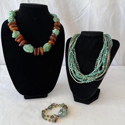 Turquoise Jewelry with Amber & Pearls (K-HS)