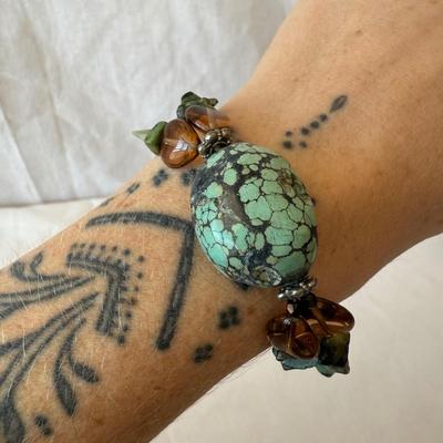 Turquoise Jewelry with Amber & Pearls (K-HS)