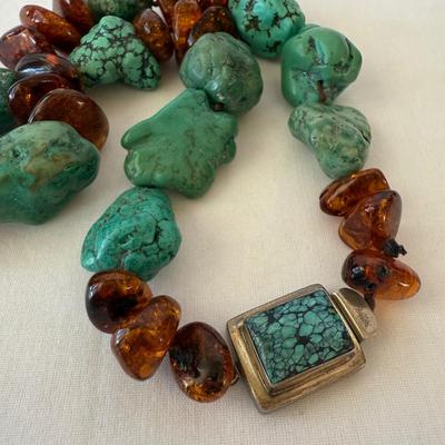 Turquoise Jewelry with Amber & Pearls (K-HS)