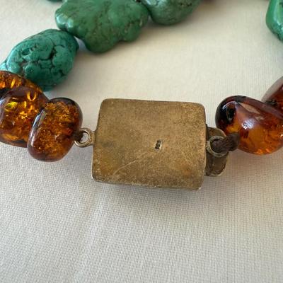 Turquoise Jewelry with Amber & Pearls (K-HS)