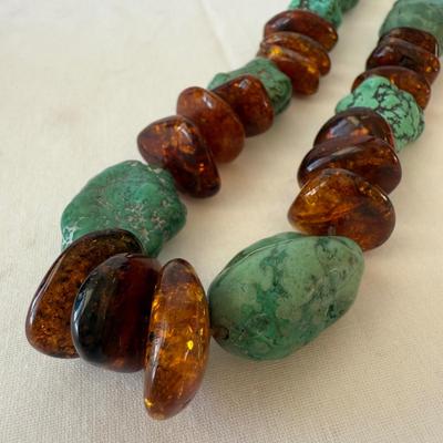 Turquoise Jewelry with Amber & Pearls (K-HS)