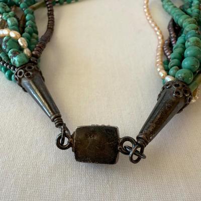 Turquoise Jewelry with Amber & Pearls (K-HS)