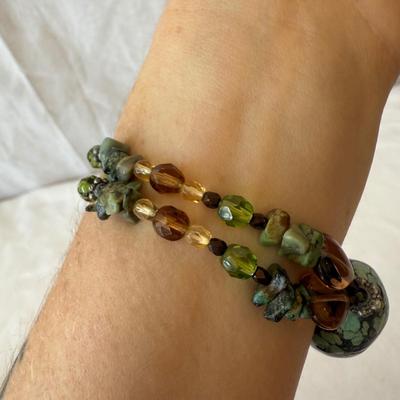 Turquoise Jewelry with Amber & Pearls (K-HS)