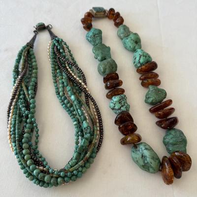 Turquoise Jewelry with Amber & Pearls (K-HS)