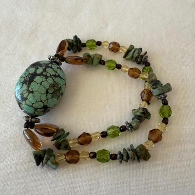 Turquoise Jewelry with Amber & Pearls (K-HS)