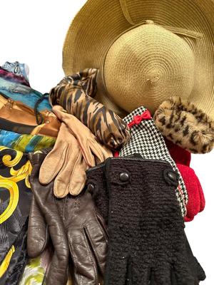 Scarf Lot w/ hat, gloves, NIB socks Hand rolled silk edges and other assorted scarves