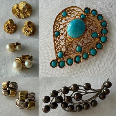 Elegant Brooches and Clip Earrings, incl. 925 (K-HS)