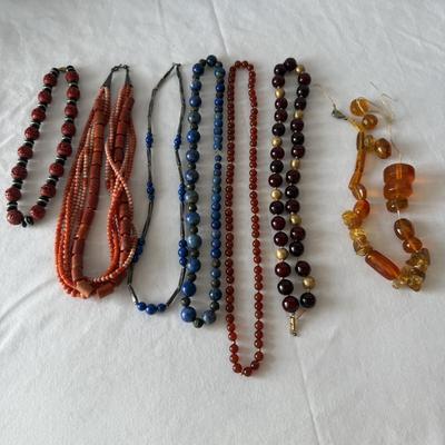 Beaded Necklaces with Coral, Lapis, Amber, & More (K-HS)