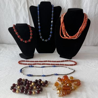 Beaded Necklaces with Coral, Lapis, Amber, & More (K-HS)