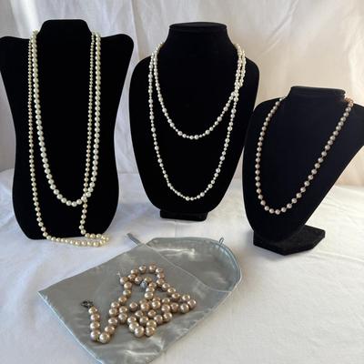 Five Pearl Necklaces with 10K Clasp (K-HS)