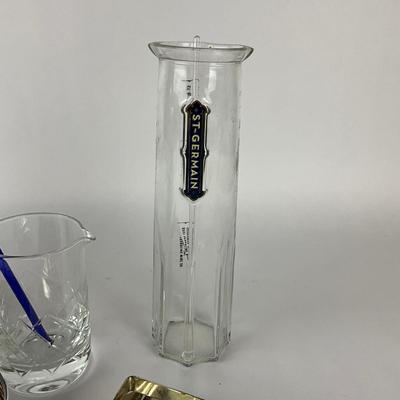 Sale Photo Thumbnail #1399: Crystal Mixer, Houdini Lever Set, Glass Saint Germain Cocktail (12" high)
Coaster: 5.25" diameter