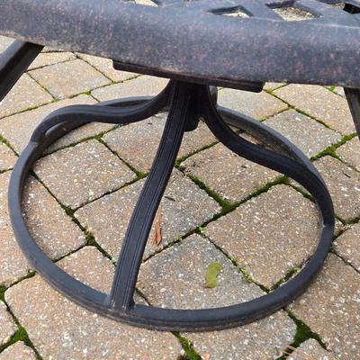 Lot 281: Metal Outdoor Table with Four Swivel Chairs and Umbrella Base