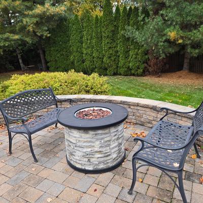 LOT 284: Propane Firepit and Two Metal Benches