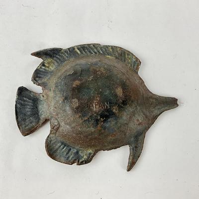 Sale Photo Thumbnail #1458: Fish-shaped dishes, brass bowl, hand mirror
Big fish: 10" long
Small fish: 7.25" long
Hand-mirror: 15.25" long
Brass bowl: 4.5" diameter x 2.5" high