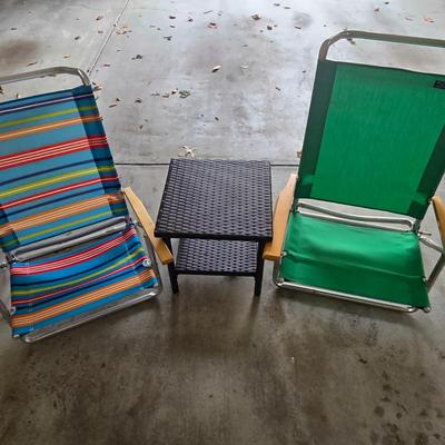 LOT 292G: Two Beach Chairs and Small Low Table