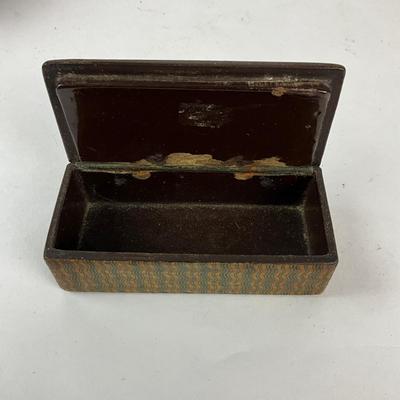 Sale Photo Thumbnail #1477: One comes with Antique playing cards
Large Jewelry Box: 7" wide x 5" deep x 3" high
Small Sword: 8.5" long
Small hand-guard sword: 8" long