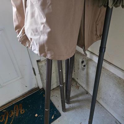 LOT 297G: Four XL Patio Umbrellas with Covers and One Market Umbrella